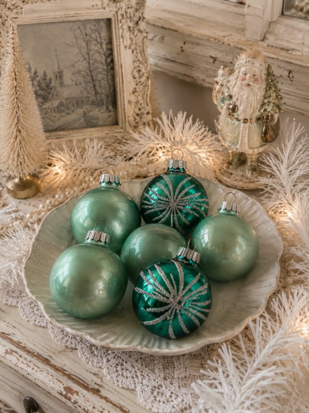 Vintage GDR East Germany Glass Christmas Ornaments Danson Decor Green Set of 5